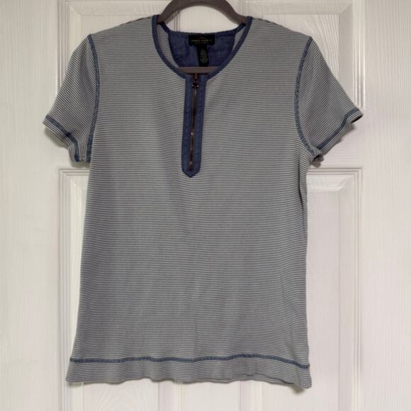 LRL Lauren Jeans Co. Women's Blue Cotton Striped 1/4 Zip Top Size Large - Picture 1 of 10